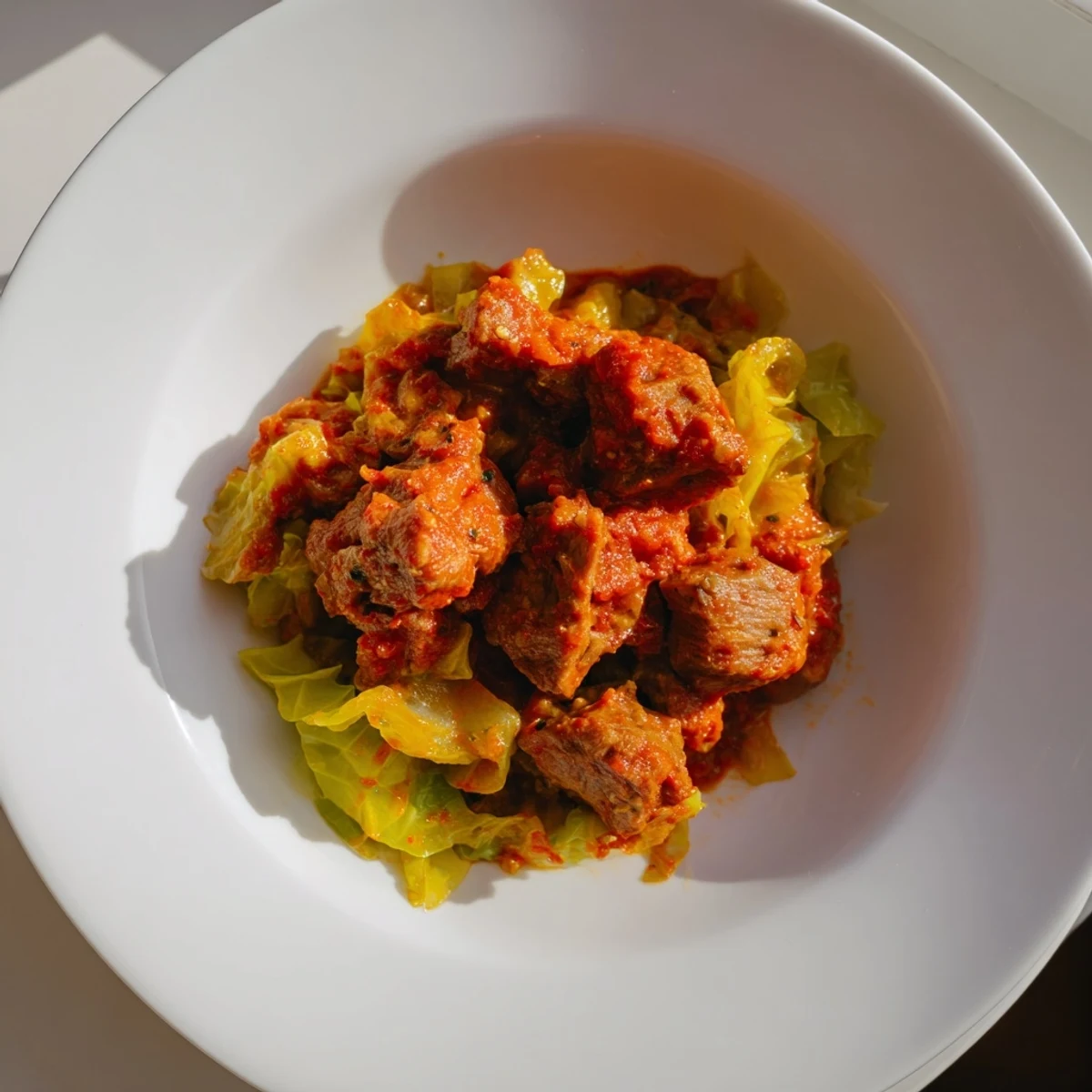 Imagine the aroma: flavorful Sweet Cabbage and Pork Stew with juicy pork and soft cabbage.