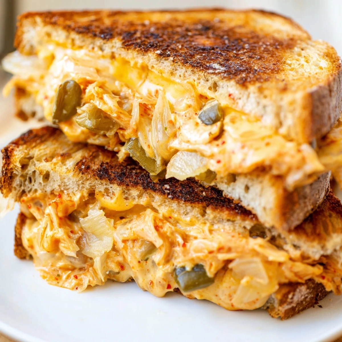 Golden, melted cheddar and spicy kimchi layered in the Skillet Kimchi & Cheddar Fusion Grilled Cheese.