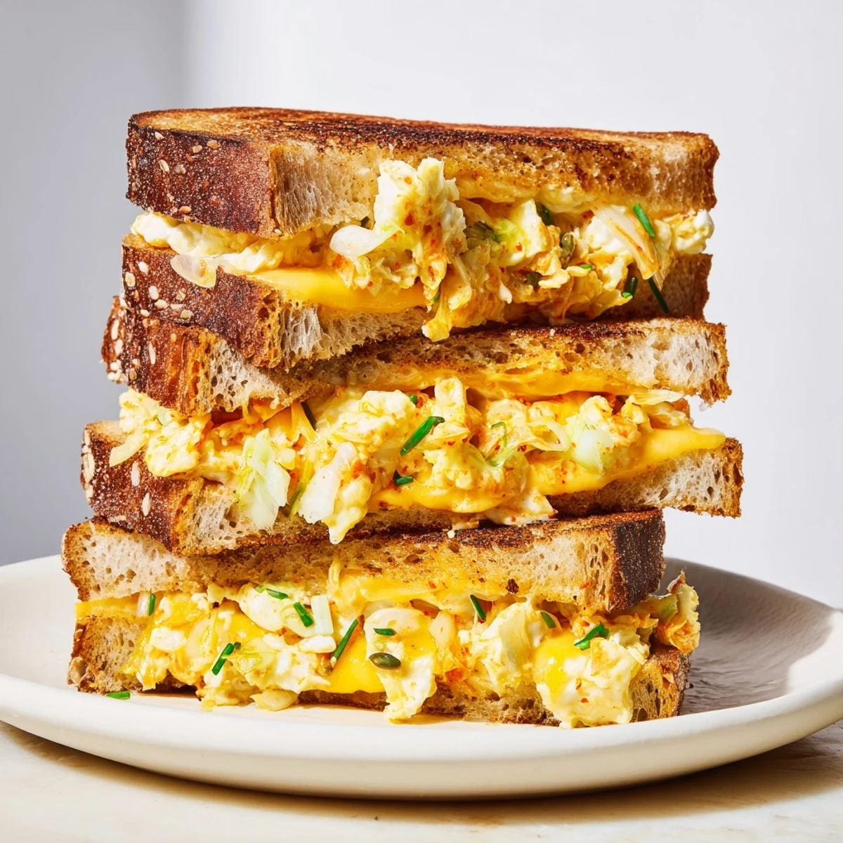 Crispy sourdough hugging gooey, melty cheese and kimchi in a delicious Skillet Kimchi & Cheddar Fusion Grilled Cheese.