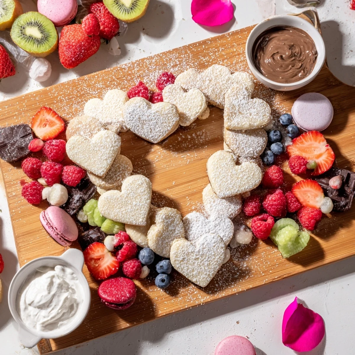 Enjoy a romantic spread: This Love Letter Dessert Board features chocolate, macarons, and dipped strawberries.