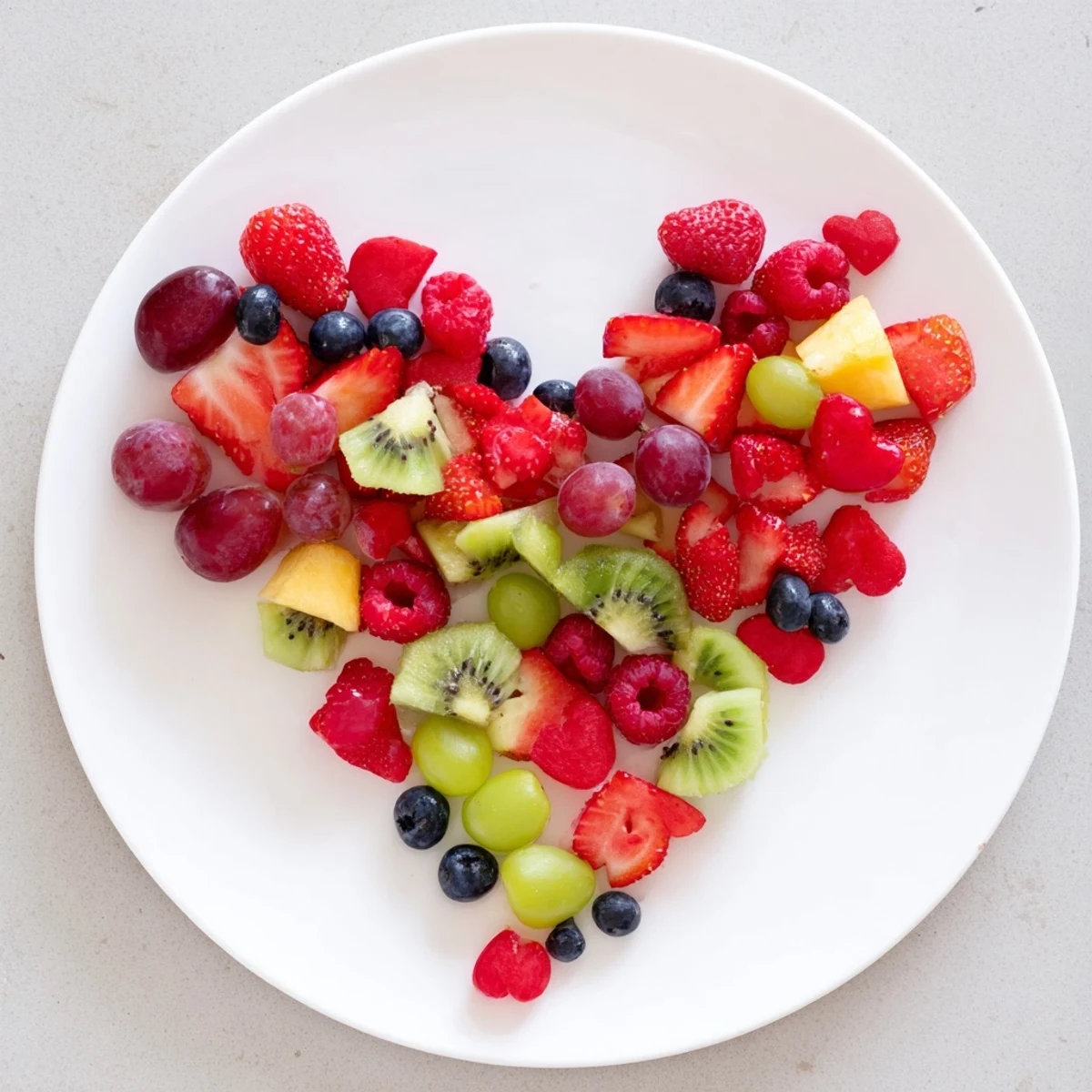 Vibrant, heart-shaped Sweetheart Fruit Board: a delicious, colorful, and healthy dessert for sharing.