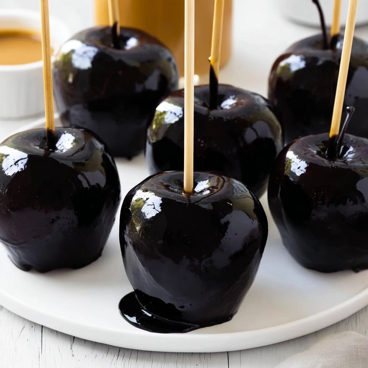A gorgeous overhead shot shows crisp Poison Apples surrounded by colorful candies and dip.