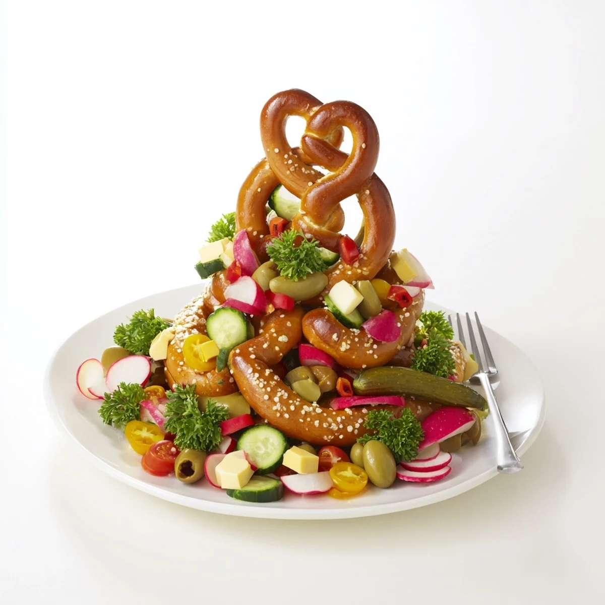 A festive Bretzel Arbre de Vie is brimming and ready to serve at a holiday party with fresh flavors.