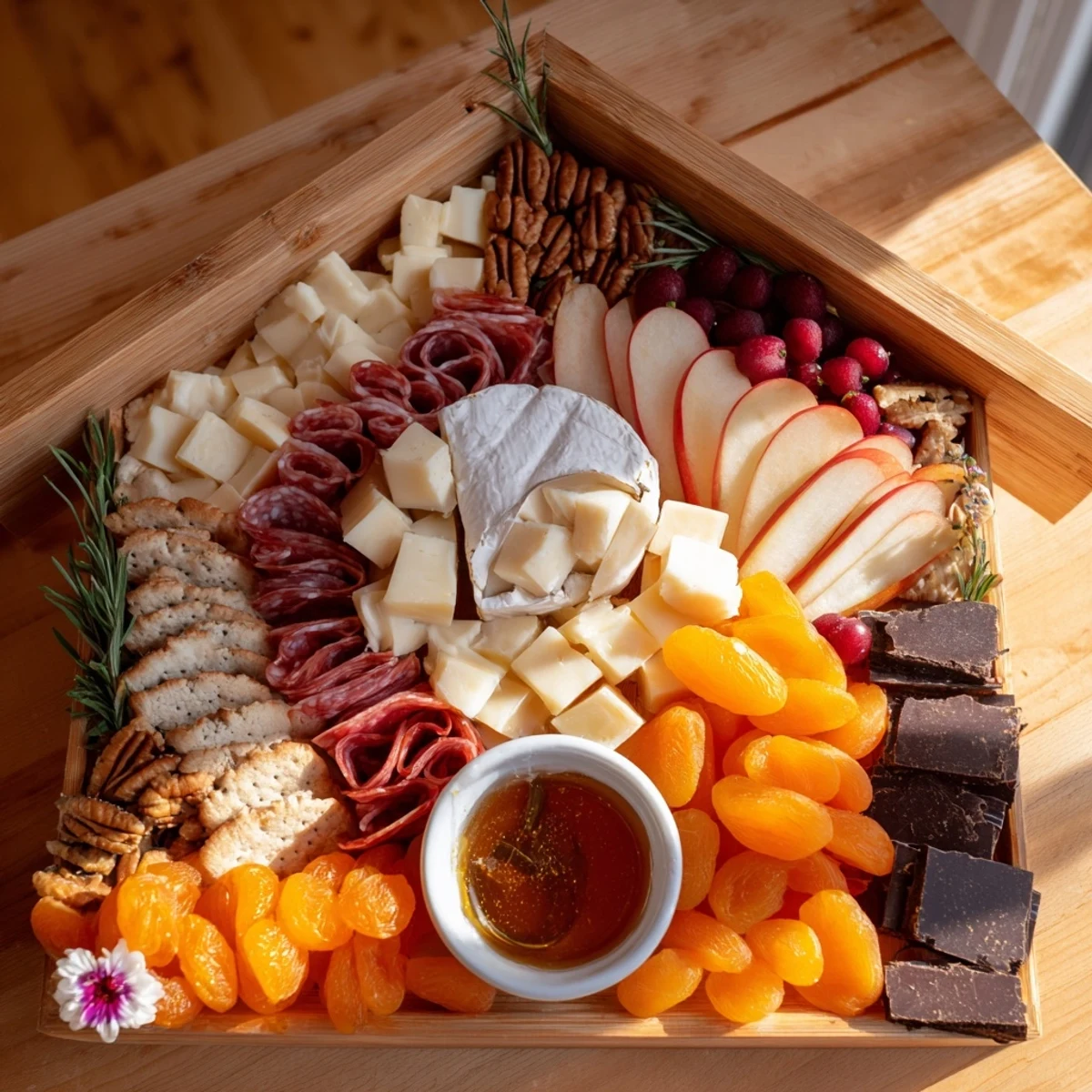 Imagine the flavors: a charming Sweet Home Charcuterie Board offering sweet, savory, and satisfying bites.