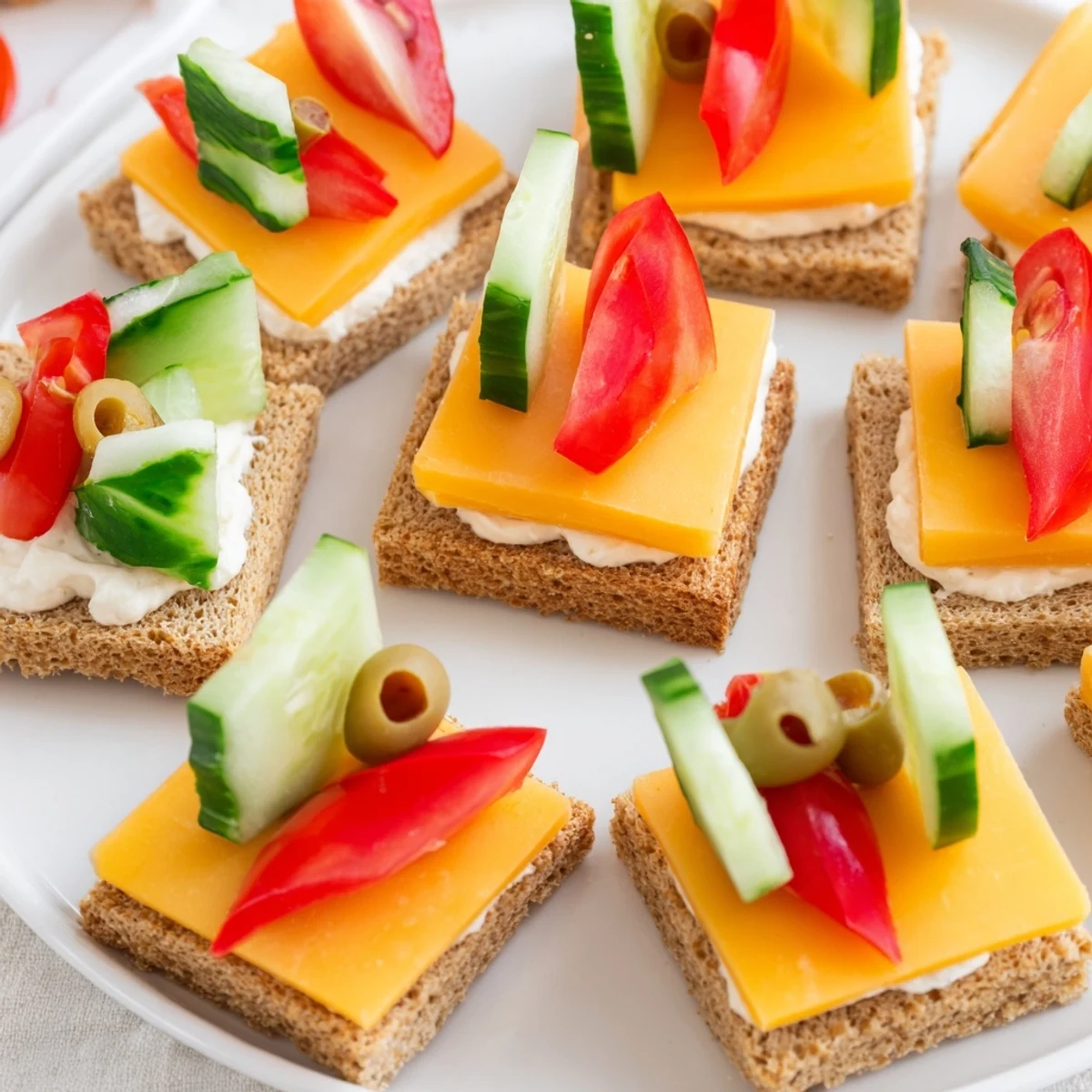Urban Skyscraper Appetizers with colorful vegetable and cheese towers, perfect for entertaining.