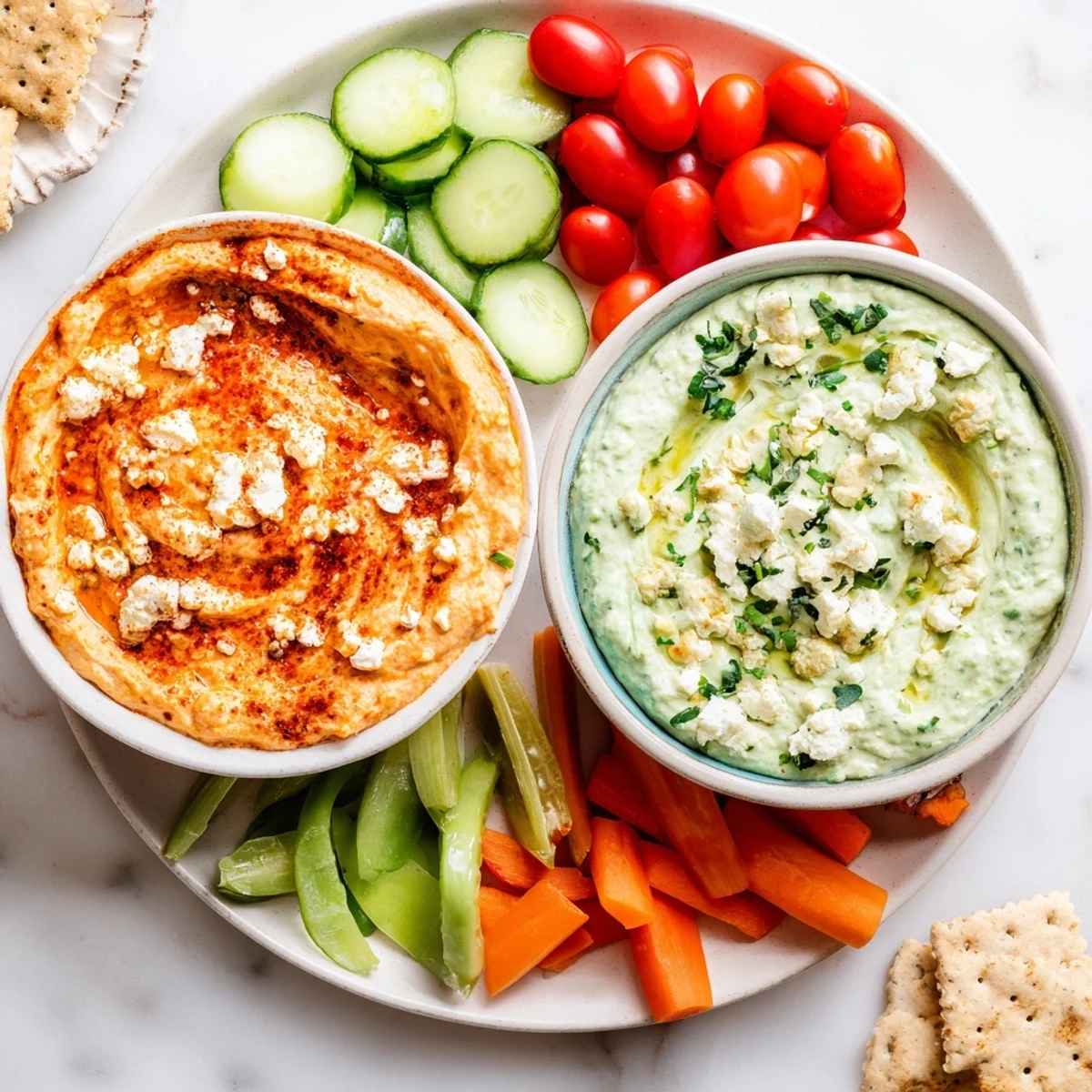 This Festive Dip showcases a board overflowing with red and green, perfect for holiday entertaining.