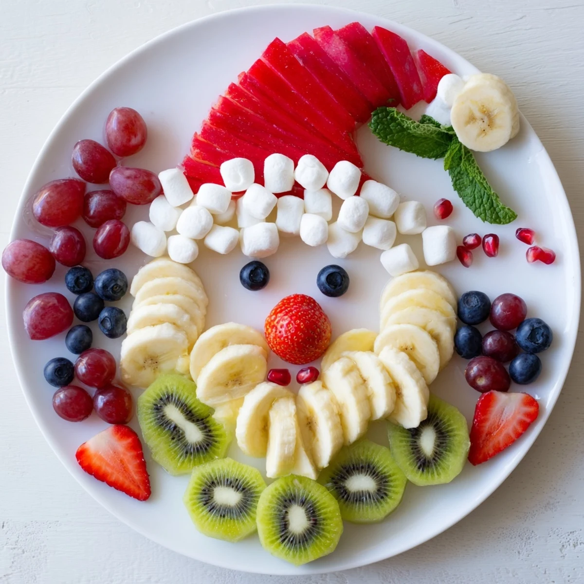 Santa Fruit Platter featuring a whimsical arrangement of pineapple beard and vibrant, fresh fruits, perfect for parties.