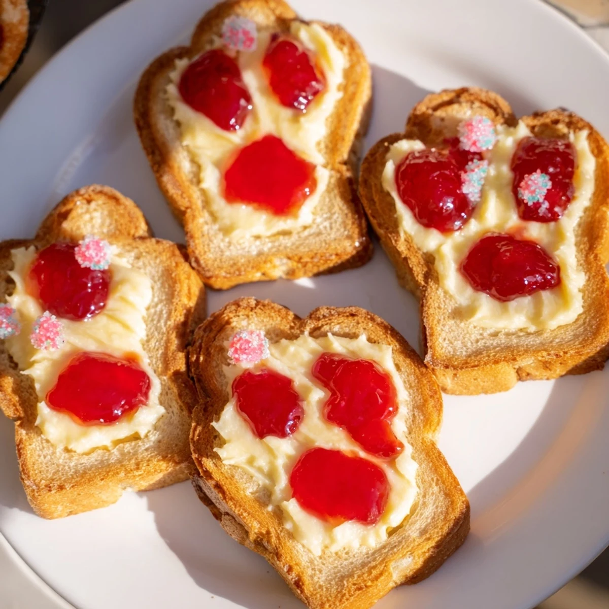 Golden brown Elf Shoe Shaped Toast Bites with vibrant toppings arranged on serving board.