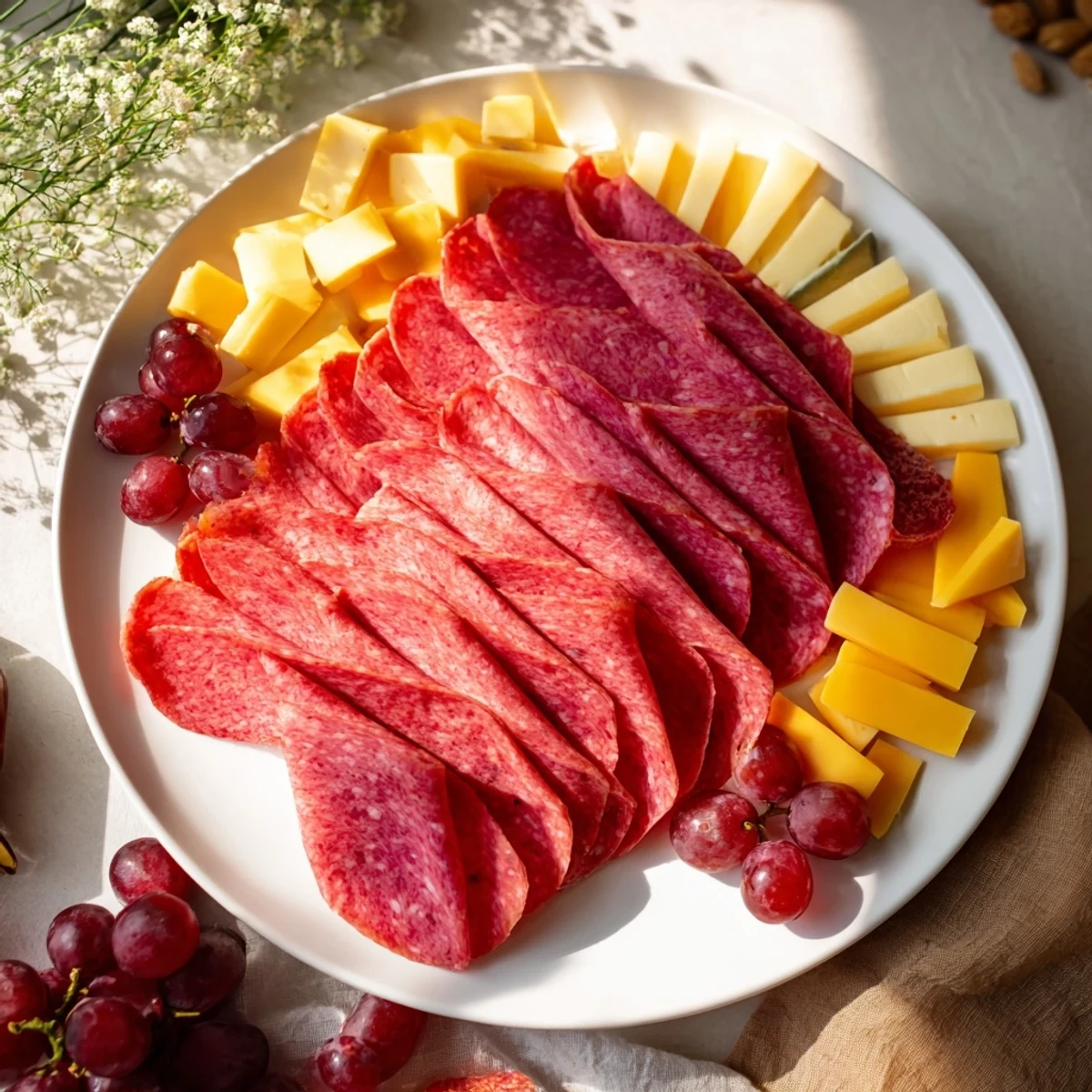 Savor the flavors! This Easy Charcuterie board showcases a gourmet salami rose alongside delicious pairings.