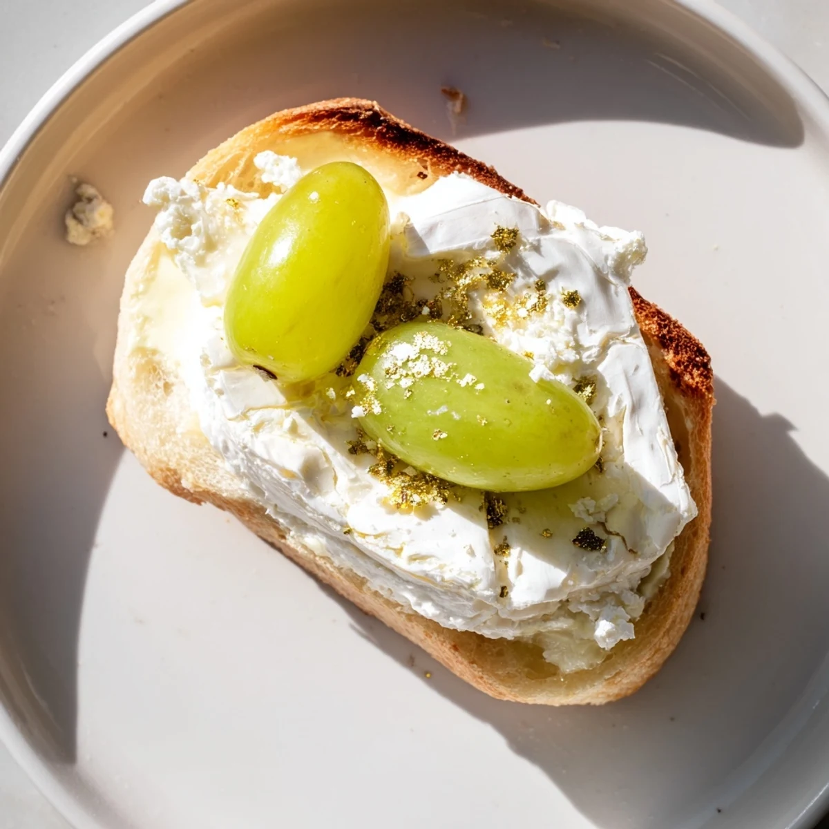 Bite-sized Sparkling Champagne Toast appetizers are piled high, topped with golden-dusted grapes for an elegant party treat.