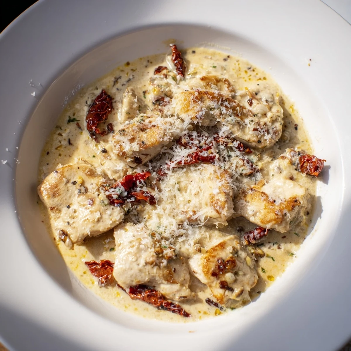 Creamy Marry Me Chicken dish with Parmesan snow, a romantic and satisfying American-Italian dinner.