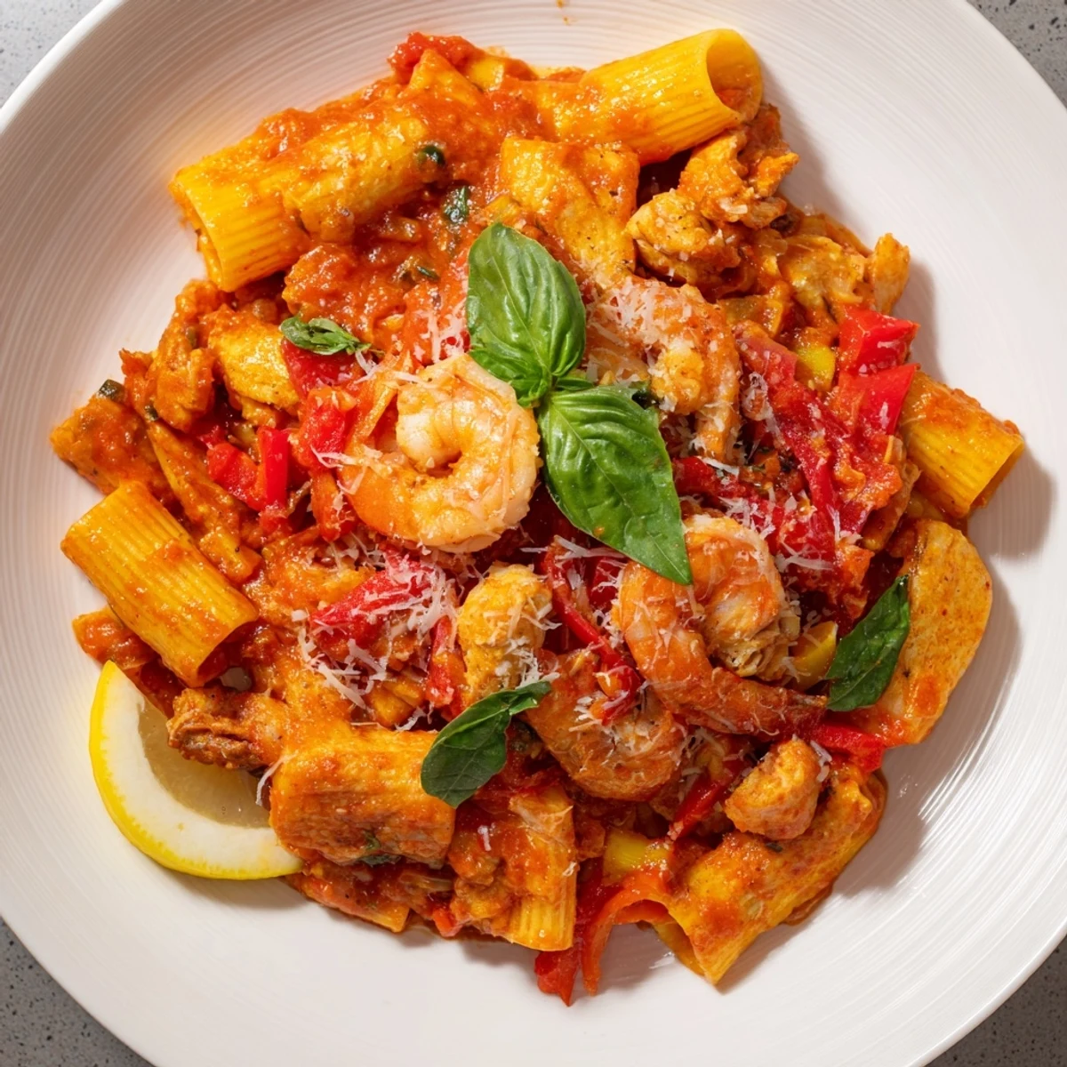 The colorful, delicious One-Pot Diavola Pasta with Shrimp, a quick and easy Italian-inspired dinner idea.