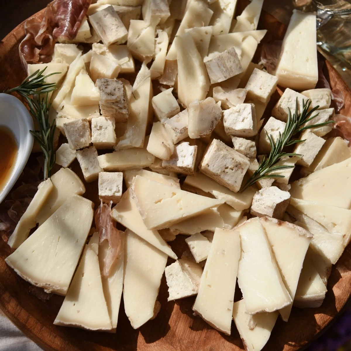 A beautifully arranged Winter Mountain Cheese Platter with assorted cheeses, charcuterie and accompaniments.