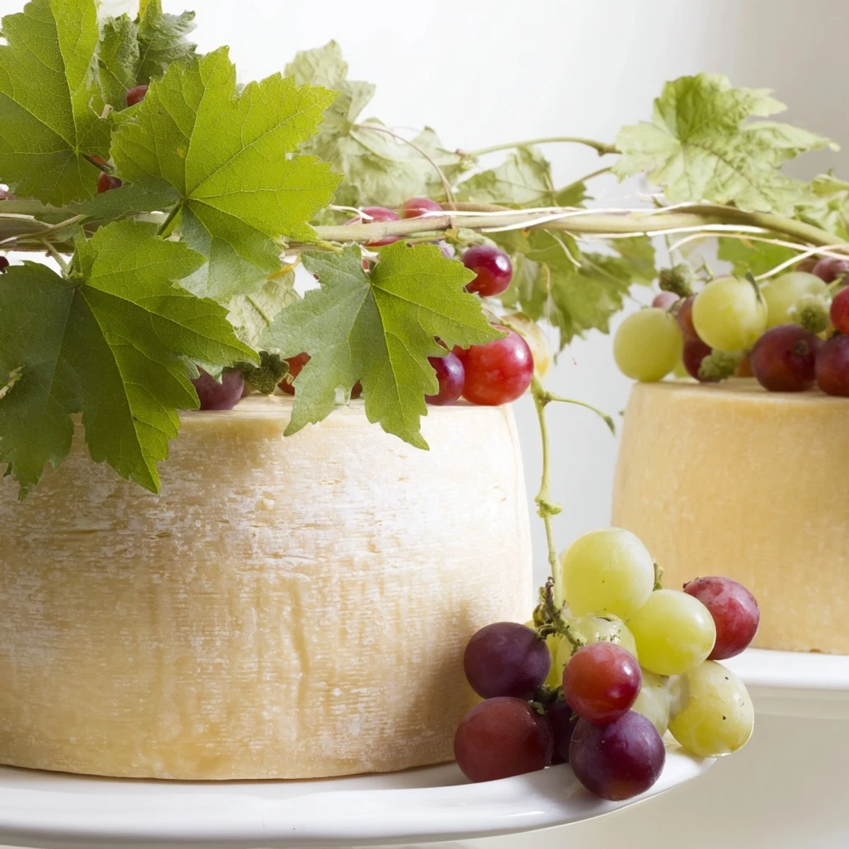 A close-up of The Rustic Vineyard, anticipating the taste of fresh cheese and grapes together.