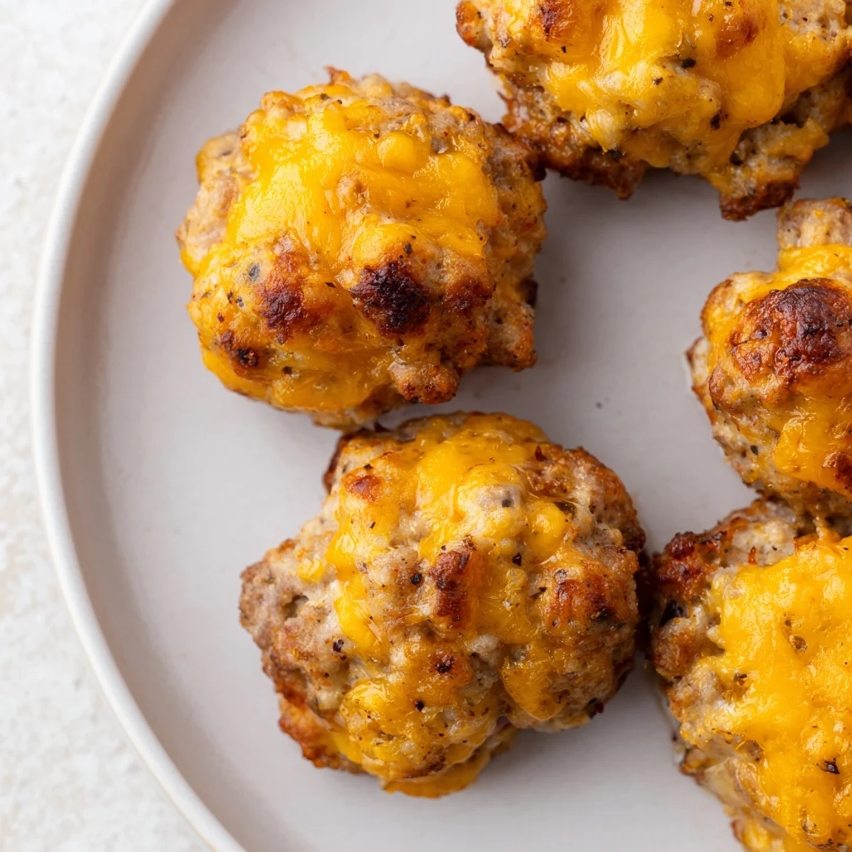 Homemade Chicken and Sausage Bisquick Balls, fresh from the oven, offering a delightful combination of flavors.