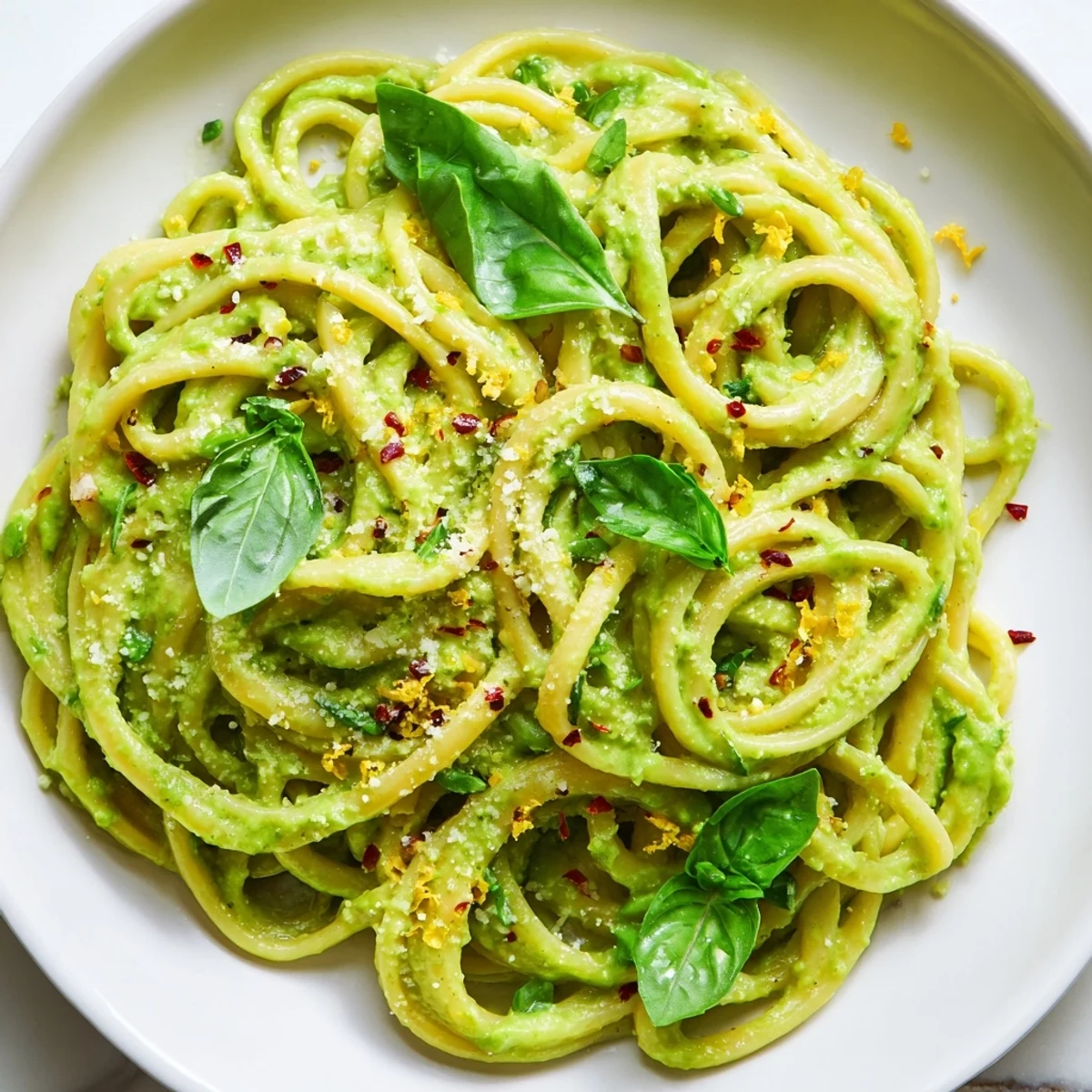 Homemade creamy avocado pasta, a vegetarian delight, ready to be enjoyed with extra Parmesan.