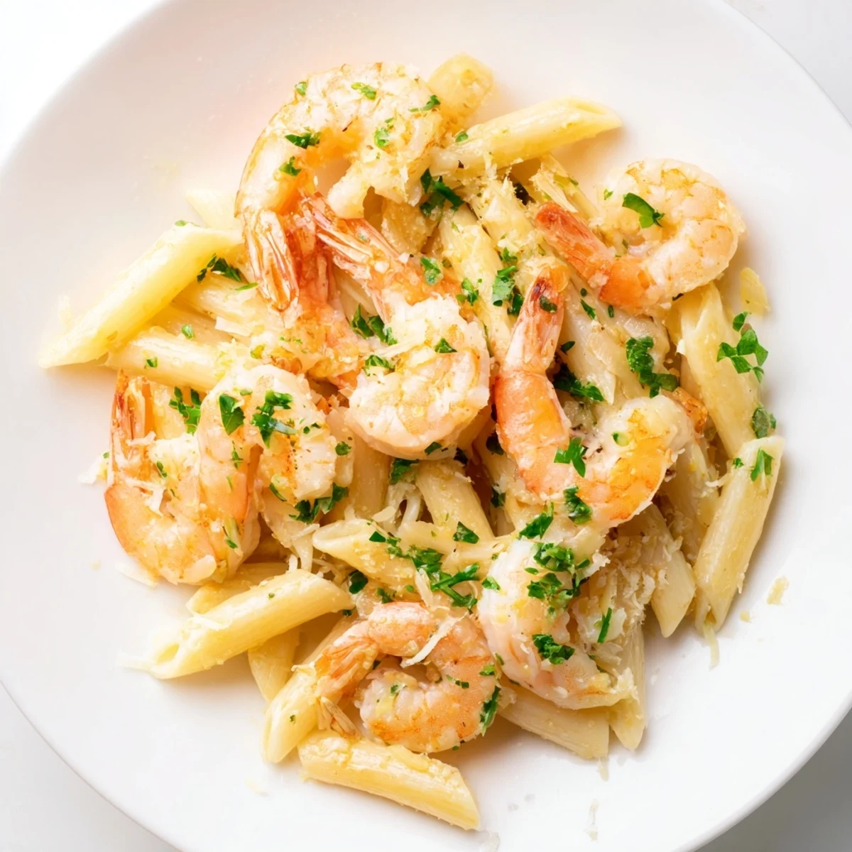 Sizzling shrimp nestled in garlic butter with al dente penne; a classic Italian-American meal.