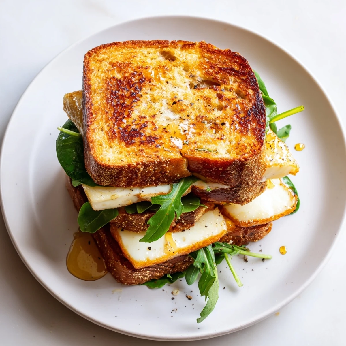 Enjoy the Mediterranean-inspired Crispy Halloumi Grilled Cheese sandwich fresh off the skillet, crispy and delicious.