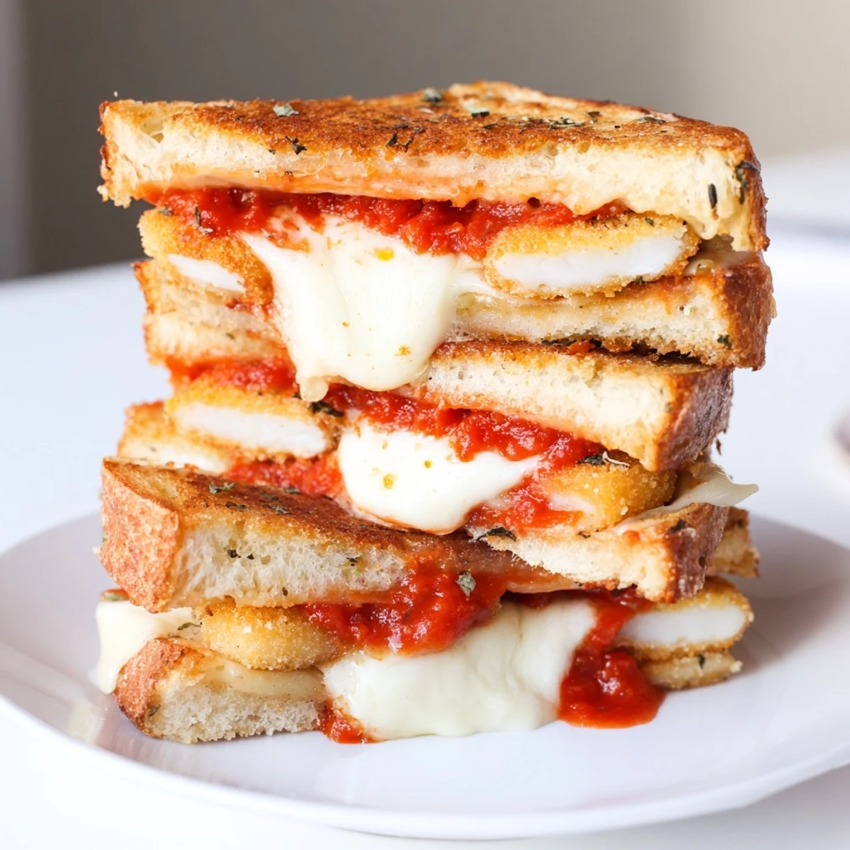 Gooey mozzarella stick grilled cheese with melted cheese and crispy bread, ready to eat.