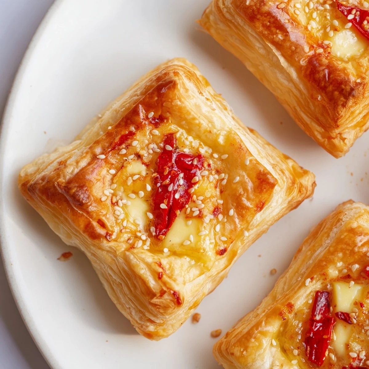 Sweet honey and spicy chili crisp coat perfectly baked Chili Crisp Honey Brie Bites, ideal appetizers.