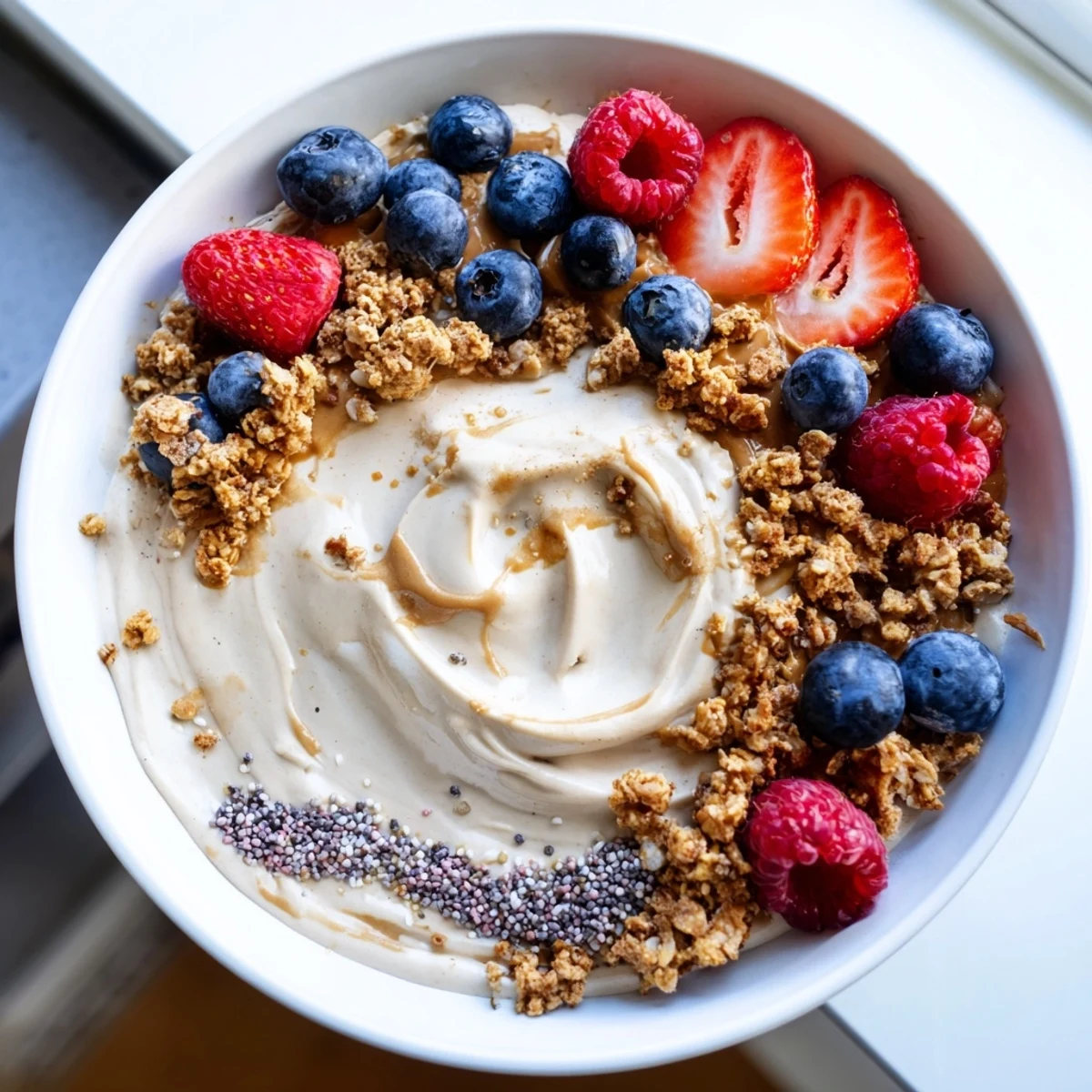 Silky smooth protein ice cream bowls topped with berries, a delicious post-workout treat.