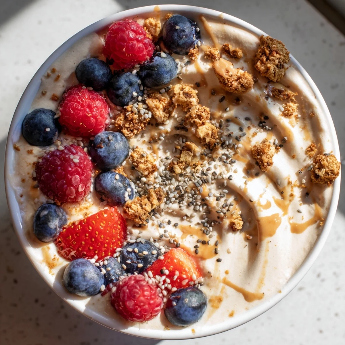 Visualize the vibrant colors of fresh berries atop these protein ice cream bowls, a healthy dessert!