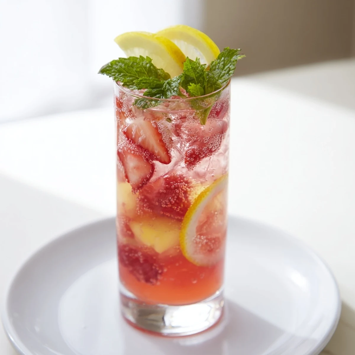 A close-up of colorful DIY fruit refresher drinks, perfect for a hot summer day.