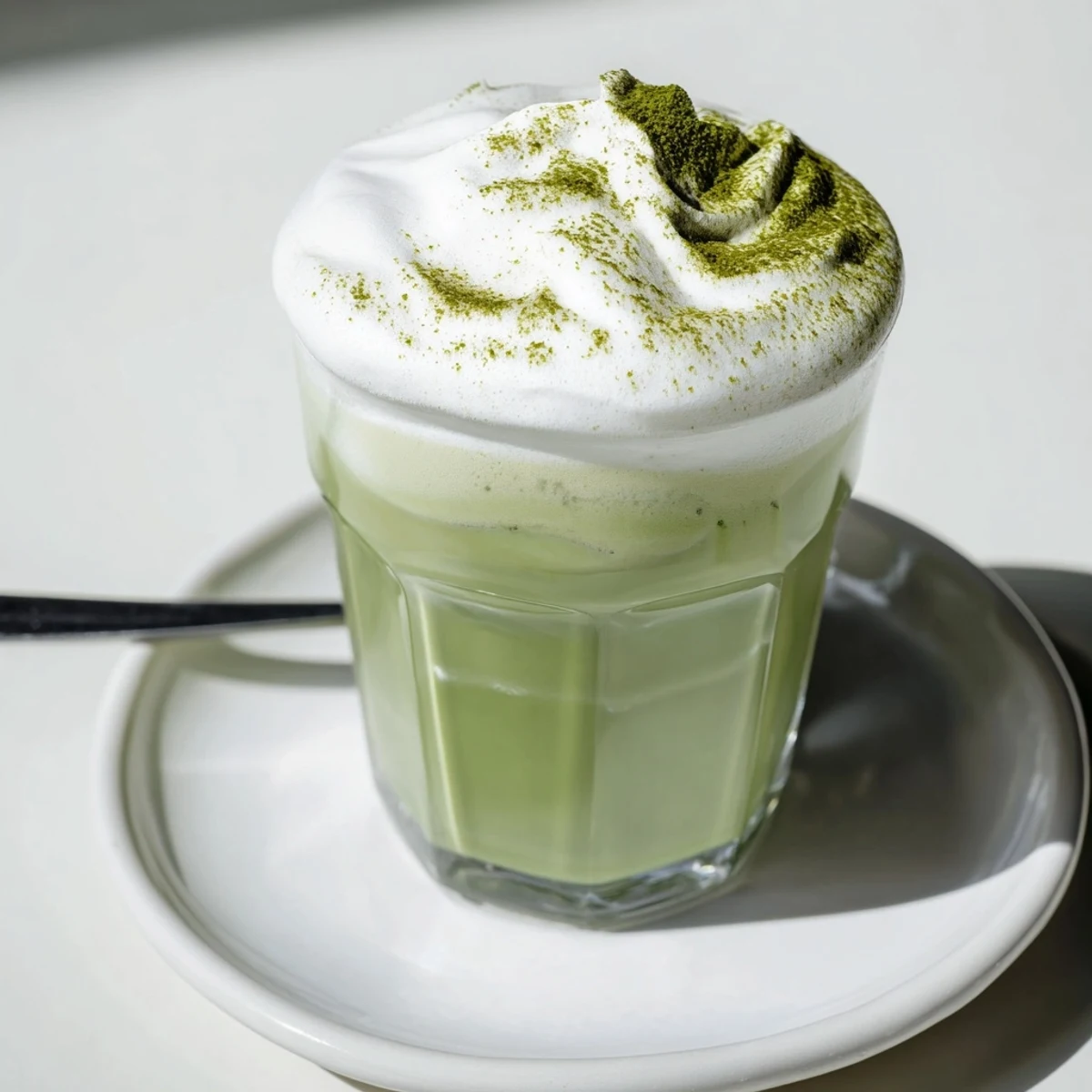 Enjoy a refreshing Creamy Matcha Latte, its bright green swirl topped with a sweet, airy cold foam.