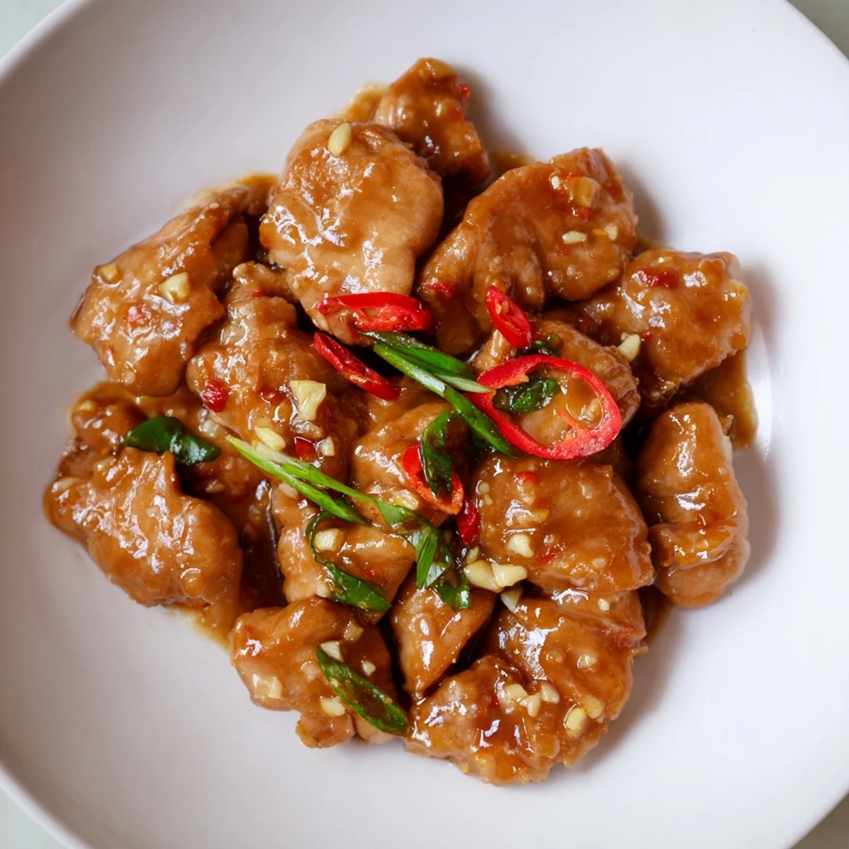 Close-up of sticky Vietnamese Caramel Chicken, highlighting the rich caramel sauce and tender meat pieces.