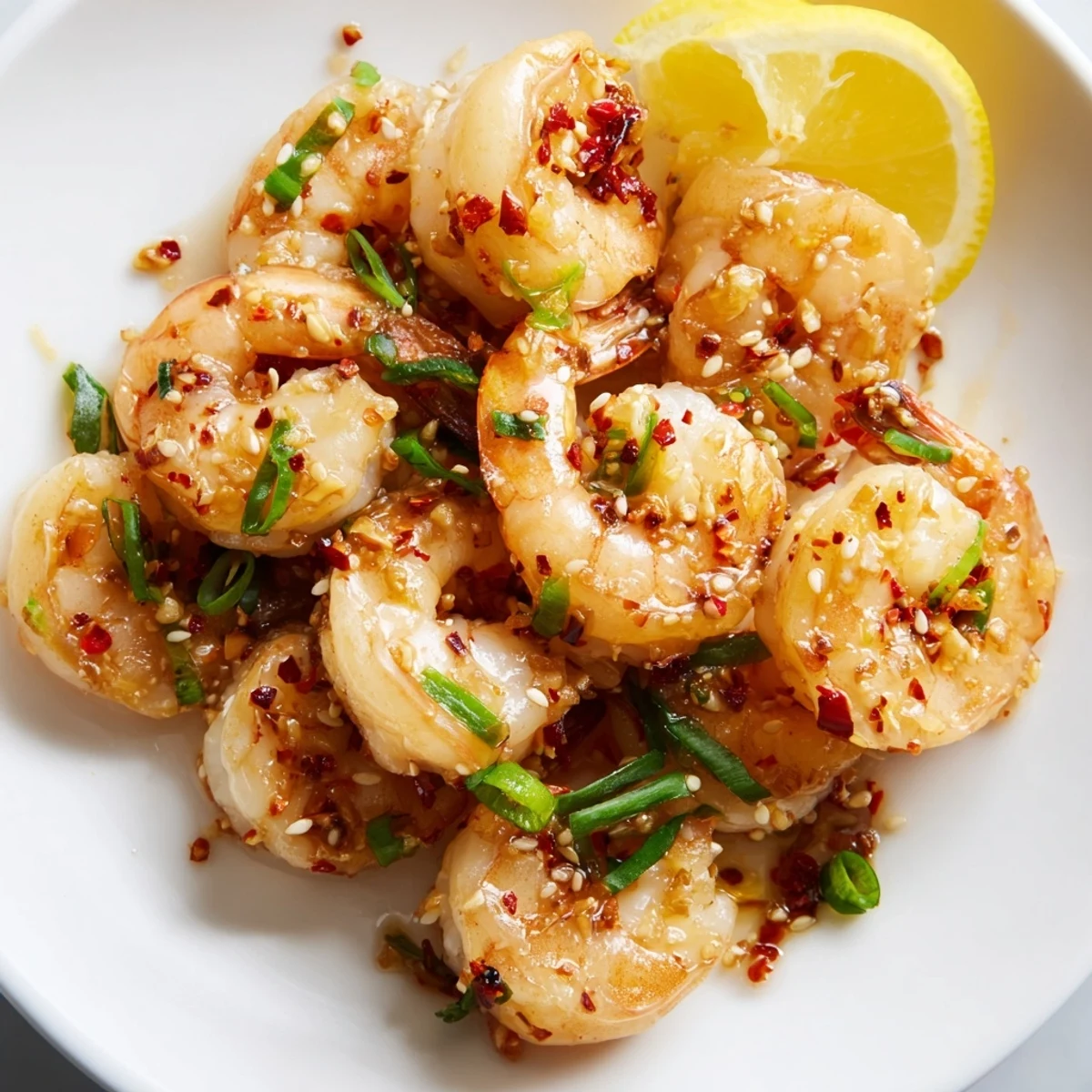 Korean Garlic Butter Shrimp sizzling in a skillet, coated in a glistening, flavorful sauce.