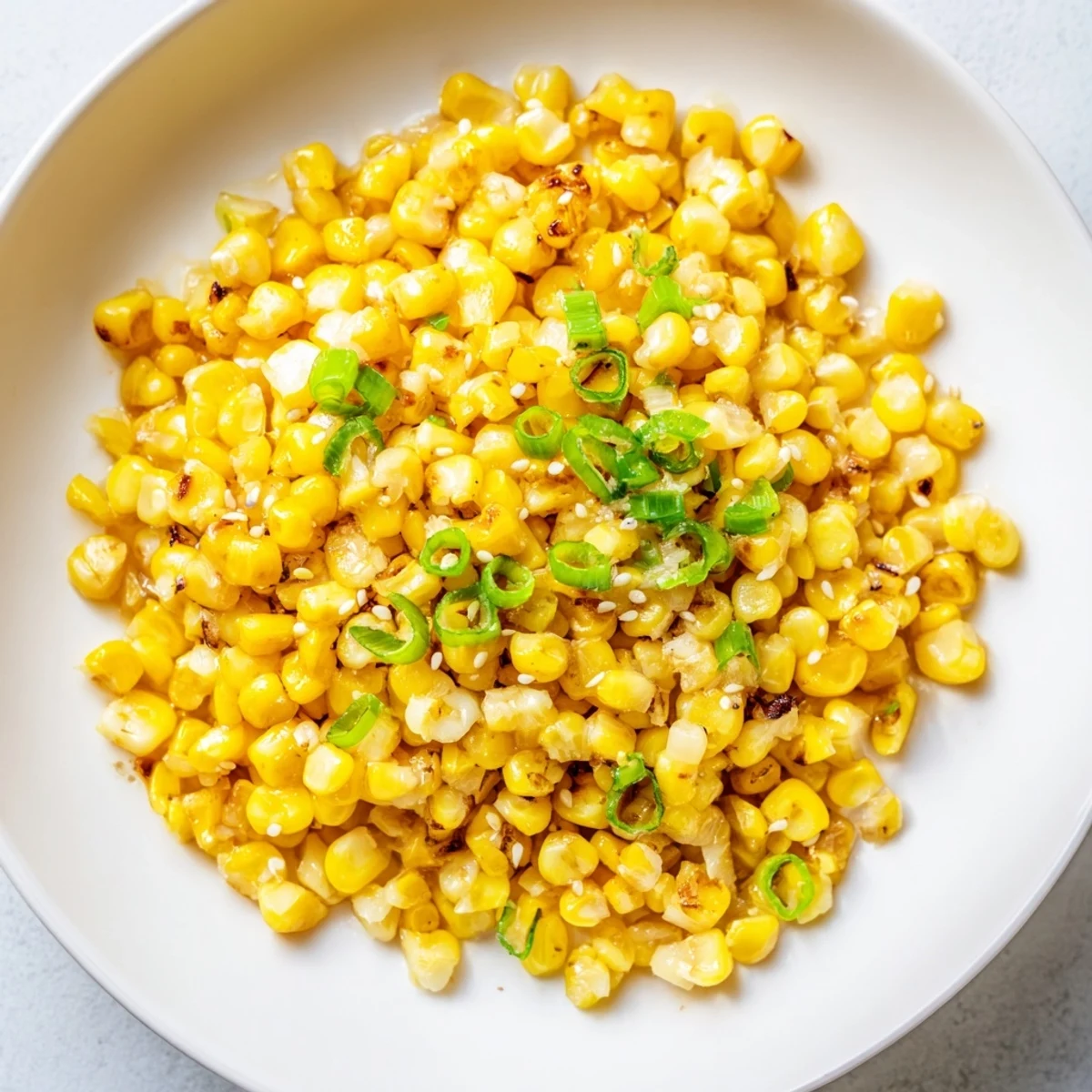 Golden-brown Japanese Butter Corn, sizzling in a pan with garlic and soy sauce, ready to serve.