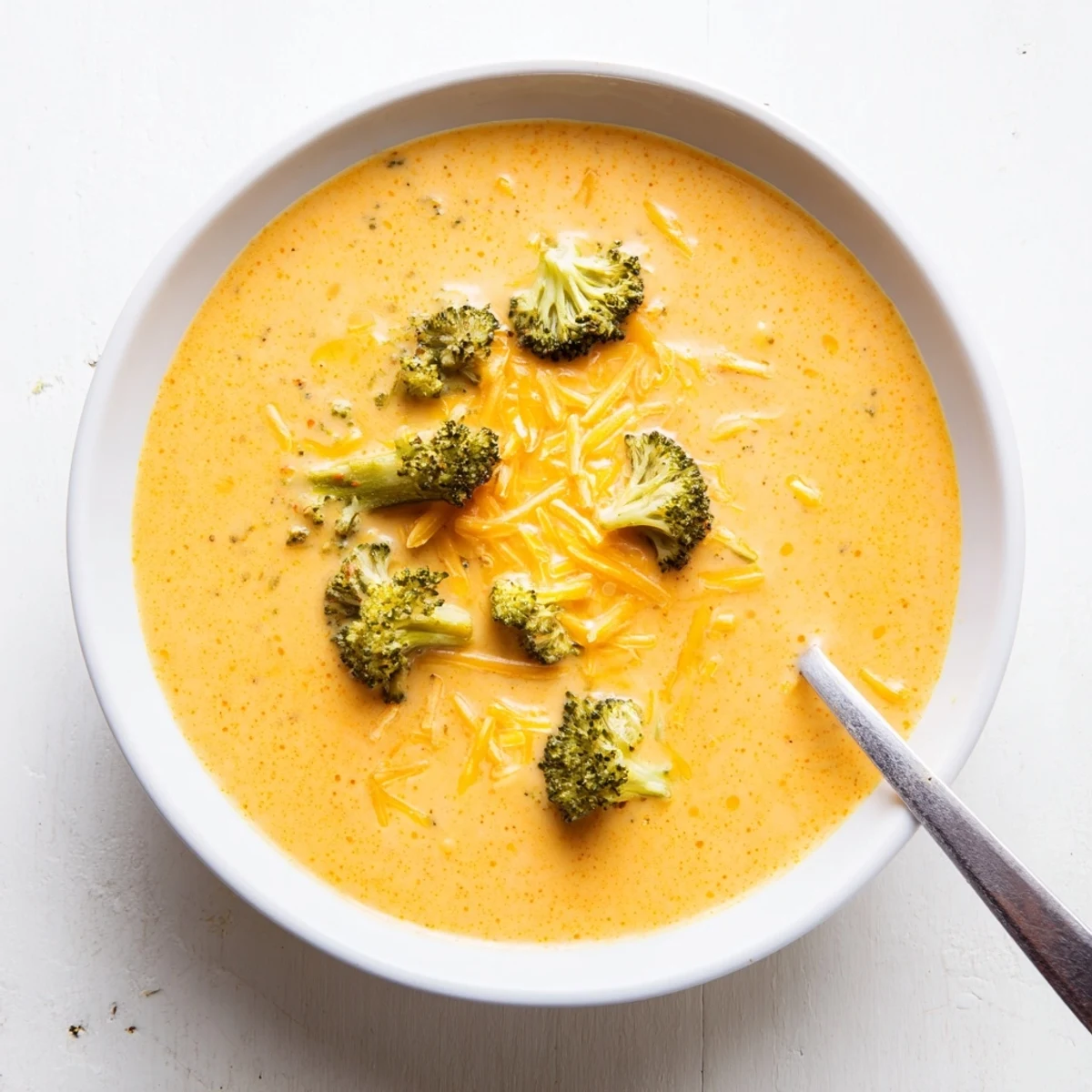 Roasted broccoli florets and a velvety Broccoli Cheddar Soup garnish for a cozy, savory meal.  