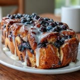 Lemon Blueberry Sourdough Pull-Apart Breakfast Bread with golden, pillowy layers, fresh blueberries, and zesty lemon sugar, perfect for a sunny brunch table.