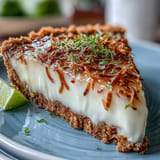 Vibrant Coconut Lime Tart with Graham Cracker Crust: Zesty lime and rich coconut filling in a golden graham cracker crust, topped with fresh lime zest and coconut flakes for a refreshing summer treat.