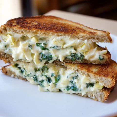 Air Fryer Spinach & Artichoke Dip Grilled Cheese: a melty, golden sandwich, perfect for a comfort food craving.