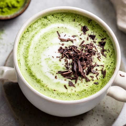 A close-up of a creamy Collagen Peppermint Mocha Matcha Latte, ready to sip and enjoy.