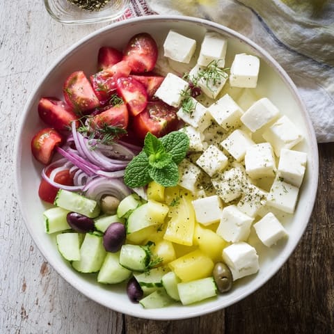 This vibrant Sun-Drenched Patio recipe features feta, olives, and fresh Mediterranean flavors for a light appetizer.