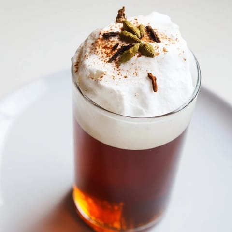 Creamy cold foam cascades over a refreshing glass of Homemade Iced Chai, a flavorful, homemade delight.