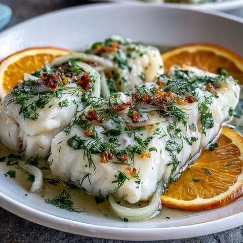 Beautifully poached cod with bright citrus, anise-scented fennel, perfect healthy entree.
