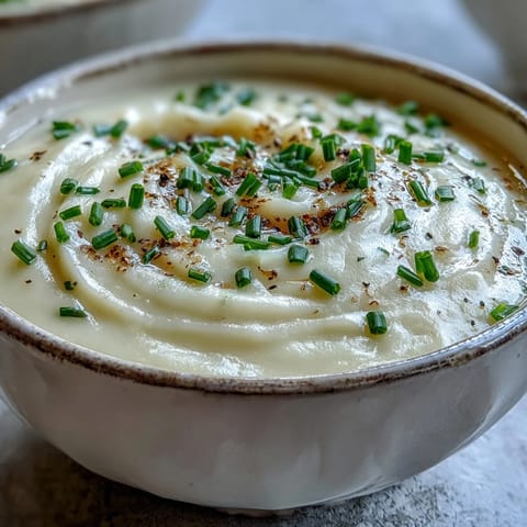 Creamy Potato Leek Soup served steaming hot in a rustic bowl, garnished with fresh chives and a swirl of cream.