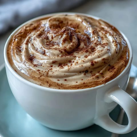 A close-up of steaming Hojicha Cappuccino reveals deep amber hues and delicate cocoa notes, ideal for a cozy afternoon break.  