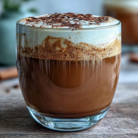 Hojicha flat white with toasty roasted tea and creamy milk foam, served on a wooden tray.