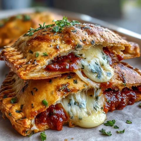 A hand holds a High Protein Pizza Hot Pockets with flaky crust, ready for a healthy lunch on the go.