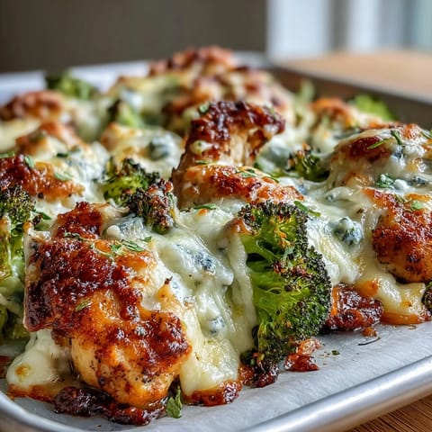 Golden-brown ranch chicken breasts and tender broccoli topped with melted cheddar on a sheet pan.