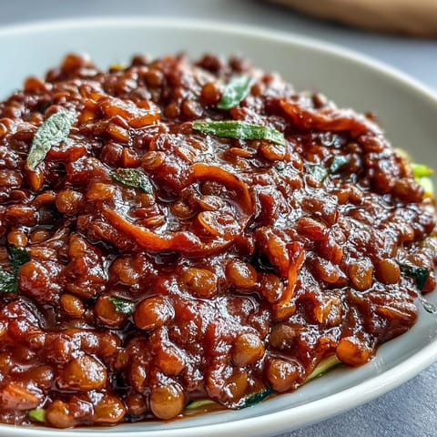 A vibrant plate of fresh spiralized zucchini and carrot noodles smothered in a savory vegan lentil Bolognese, garnished with fresh herbs and nutritional yeast.