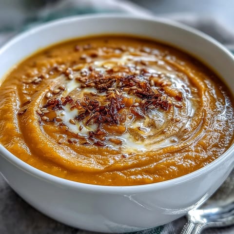 Creamy miso butternut squash soup with roasted squash, ginger, and savory miso in a comforting bowl.