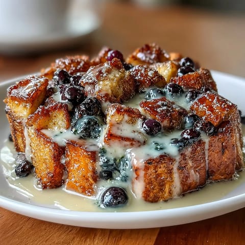 Lemon Blueberry Sourdough French Toast Bake with golden edges and juicy blueberries, baked to perfection for a cozy brunch centerpiece.