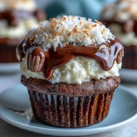 Fluffy coconut cupcakes topped with marshmallows to create adorable bunny tail Easter treats for kids and adults.  