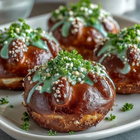 Festive shamrock-shaped pretzel bites with green candy coating and sprinkles for St. Patricks Day.