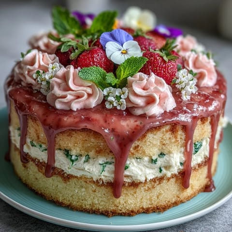 Spring Cake Floral Drip Strawberry
